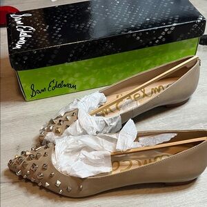 Sam Edelman Taupe Studded Pointed Toe Flats